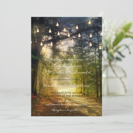Enchanted Forest String Lights Wedding Invitation 招待状 (スタンド正面)