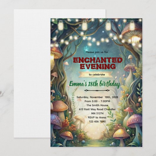 Enchanted Forest Theme Quince invitation 招待状 (正面/裏面)