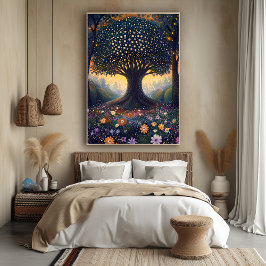 Enchanted Forest Tree in Pointillistスタイル ポスター
