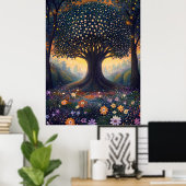 Enchanted Forest Tree in Pointillistスタイル ポスター (ホームオフィス)