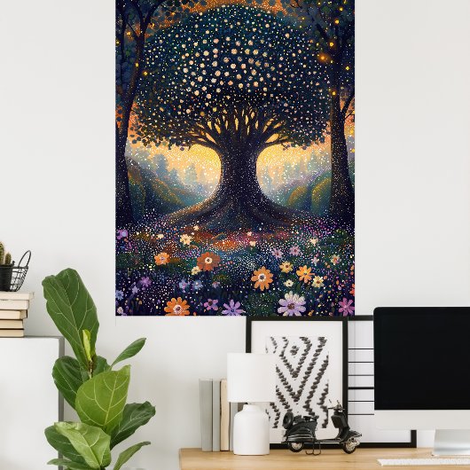 Enchanted Forest Tree in Pointillistスタイル ポスター (ホームオフィス)
