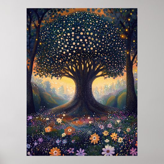 Enchanted Forest Tree in Pointillistスタイル ポスター (正面)