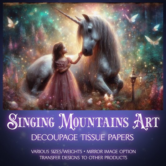 Enchanted Forest Unicorn And Girl Decoupage  薄葉紙