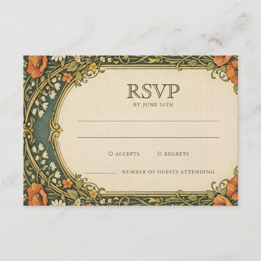 Enchanted Forest Vintage Art Nouveau RSVP エンクロージャーカード (正面)