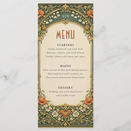 Enchanted Forest Vintage Art Nouveau Wedding メニュー (正面)