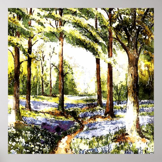 Enchanted Forest Watercolor Serene Woodland Nature ポスター (正面)