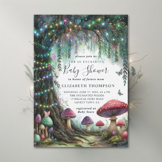 Enchanted Forest Whimsical Mushrooms Baby Shower 招待状