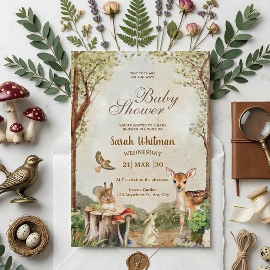 Enchanted Forest Woodland Animals Baby Shower 招待状