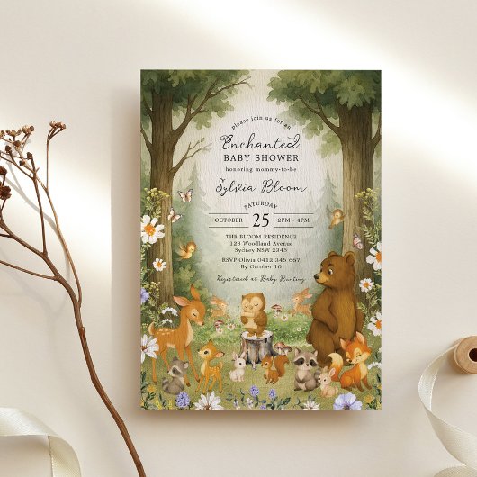 Enchanted Forest Woodland Storybook Baby Shower 招待状