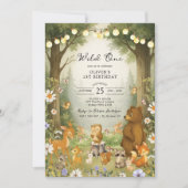 Enchanted Forest Woodland Wild One 1st Birthday 招待状 (正面)