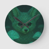 Enchanted Fox & Bioluminescent Mushrooms Clock  ラウンド壁時計 (正面)