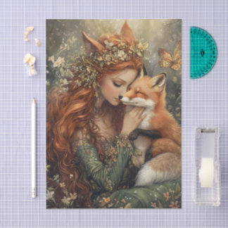 Enchanted Fox Fairy With Butterfly Decoupage 薄葉紙