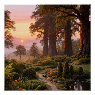 Enchanted Garden at Dawn Majestic Trees ポスター