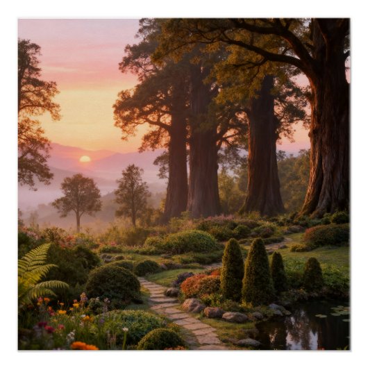 Enchanted Garden at Dawn Majestic Trees ポスター (正面)