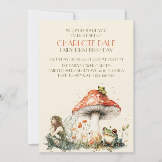 Enchanted Garden Fairy First Birthday 招待状 (正面)