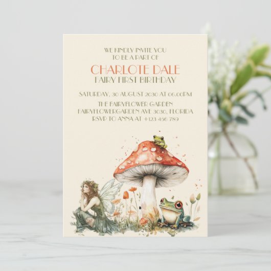 Enchanted Garden Fairy First Birthday 招待状 (スタンド正面)