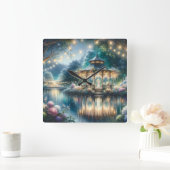 Enchanted Garden Gazebo Twilight Reflection スクエア壁時計 (ホーム)