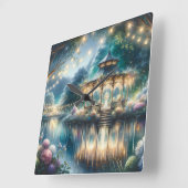 Enchanted Garden Gazebo Twilight Reflection スクエア壁時計 (傾斜)