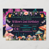 Enchanted Garden Mushroom Birthday Party Invite 招待状 (正面/裏面)