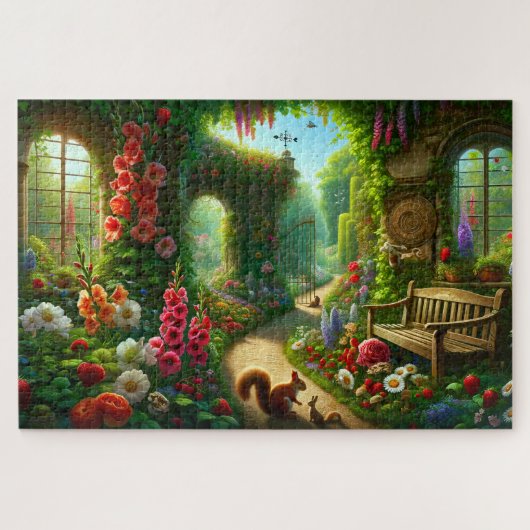Enchanted Garden Path Lush Floral Scenery ジグソーパズル (横)