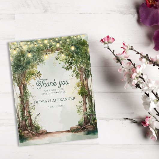Enchanted Garden String Lights Wedding Thank You ポストカード