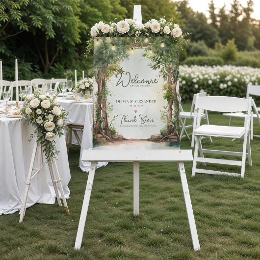 Enchanted Garden String Lights Wedding Welcome ポスター