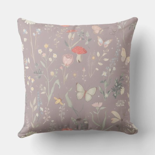 Enchanted Garden Wildflower Butterfly Whimsical クッション (裏面)