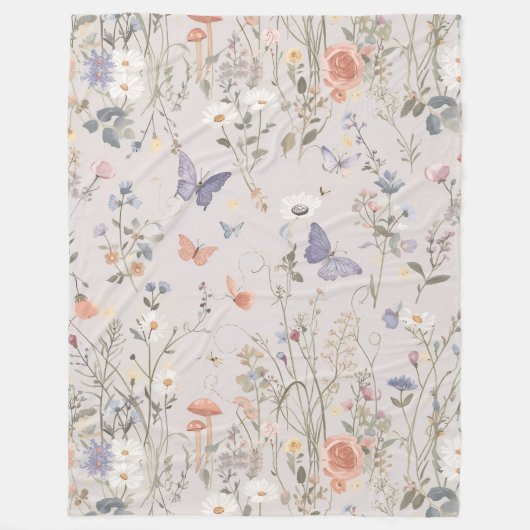 Enchanted Garden Wildflower Butterfly Whimsical フリースブランケット (正面)