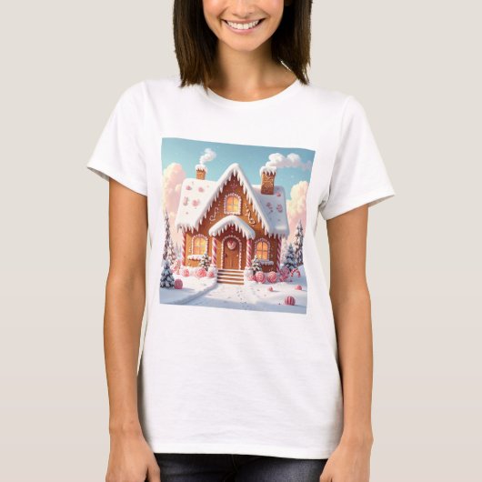 Enchanted Gingerbread House in Pastel Winter  Tシャツ (正面)
