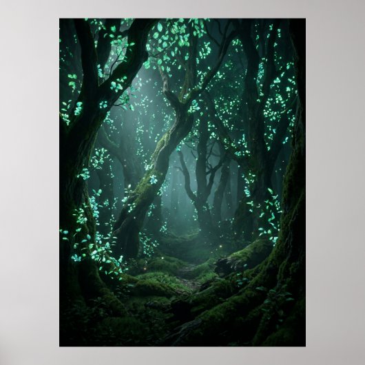 Enchanted Glowing Forest Fantasy Art ポスター (正面)