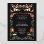 Enchanted Gothic Raven Rose Wedding Details Card 箔シーズンポストカード (正面)