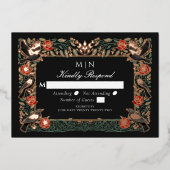 Enchanted Gothic Raven Roses Wedding RSVP  箔招待状 (正面)