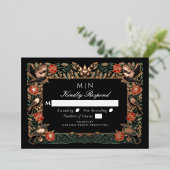 Enchanted Gothic Raven Roses Wedding RSVP  箔招待状 (立ち正面)