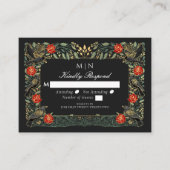 Enchanted Gothic Raven Roses Wedding Silver RSVP  エンクロージャーカード (正面)