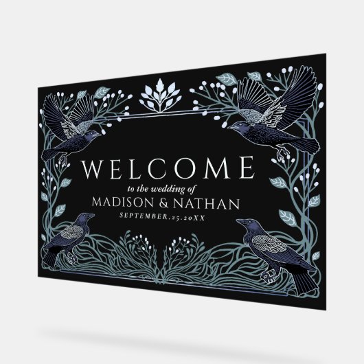Enchanted Gothic Raven Wedding Welcome Black アクリルサイン (傾斜)