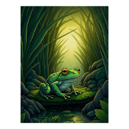 Enchanted Green Frog in a Forest ポスター