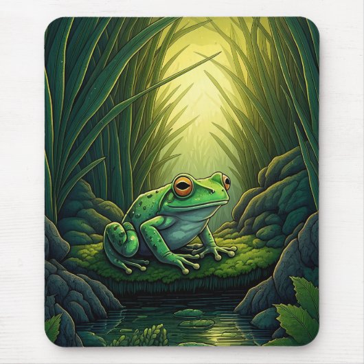 Enchanted Green Frog in a Forest マウスパッド (正面)