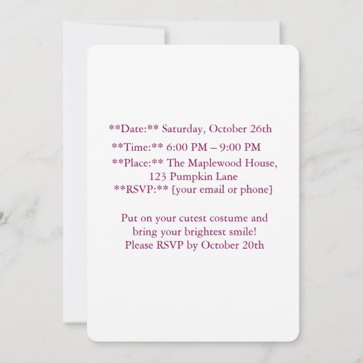 Enchanted Halloween Night Invitation Card 招待状 (裏面)