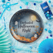 Enchanted Halloween Night Paper Plate – Cute Ghost ペーパープレート (パーティー)