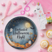 Enchanted Halloween Night Paper Plate – Cute Ghost ペーパープレート (パーティー)