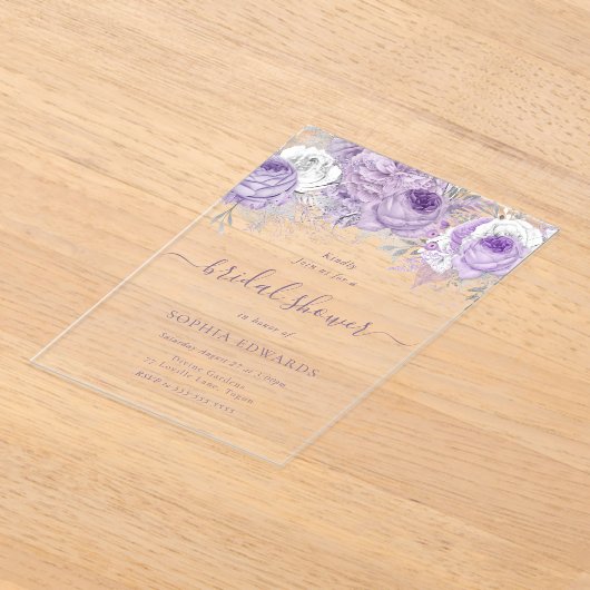Enchanted Lavender Bridal Shower アクリル招待状 (レイダウン)