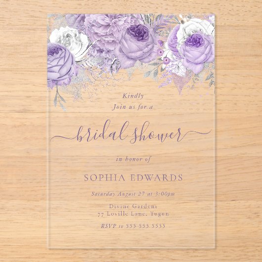 Enchanted Lavender Bridal Shower アクリル招待状 (正面)