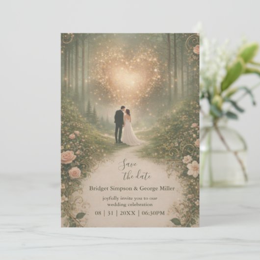 Enchanted Medieval Heart Forest romantic Wedding  招待状 (スタンド正面)