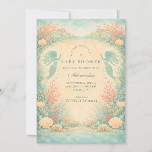 Enchanted Mermaid Lagoon Baby Shower 招待状 (正面)