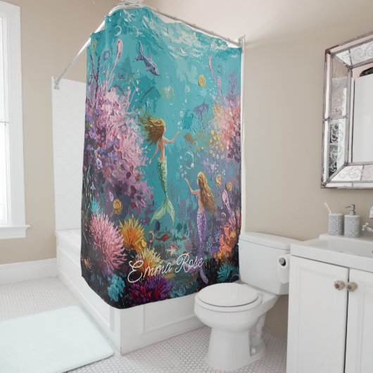 Enchanted Mermaid Underwater Scene シャワーカーテン (インサイチュ)