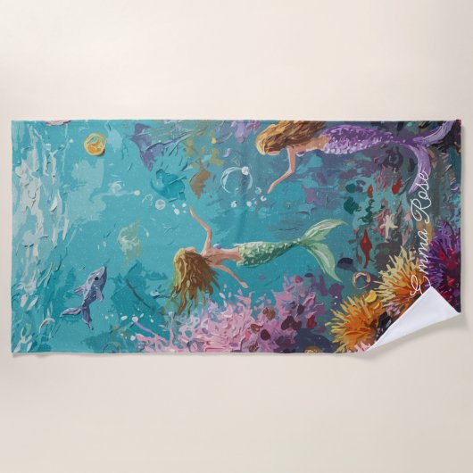 Enchanted Mermaid Underwater Scene ビーチタオル (正面)