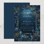 Enchanted Midnight Gold Floral Wedding 招待状 (正面/裏面)