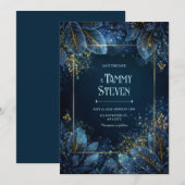Enchanted Midnight Gold Leaf Forest Wedding 招待状 (正面/裏面)