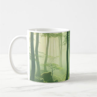 Enchanted Misty Forest Serene Green Woodland Scene コーヒーマグカップ
