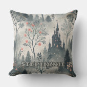 Enchanted Misty Forest with Dark Castle – Ethereal クッション (正面)